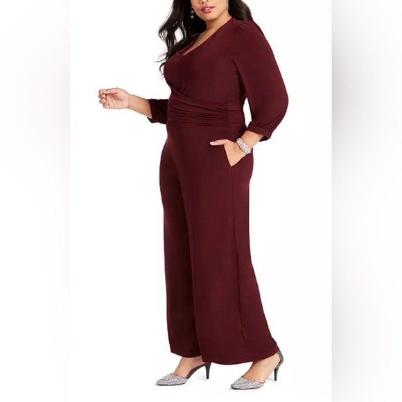Plus Size Ruched Wide-Leg Jumpsuit 16W - Picture 3 of 5